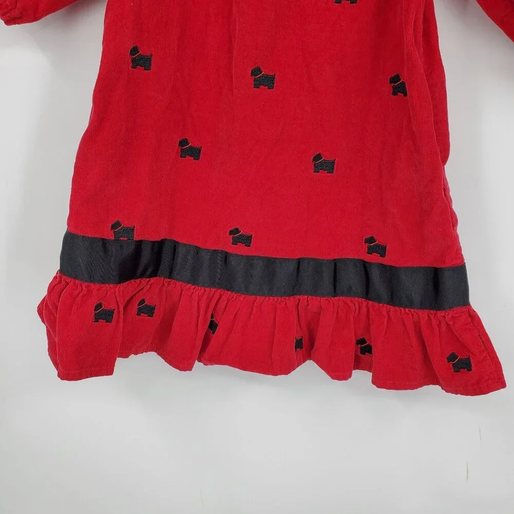 Vintage Just Ducky Made in USA Red‎ Corduroy and Black Scottie Dog Dress Size 4